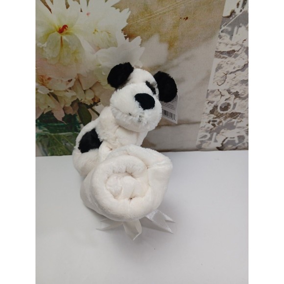 Jellycat Bashful Black Cream Soother Puppy Dog Baby Security Blanket Lovey Soft - Picture 3 of 7